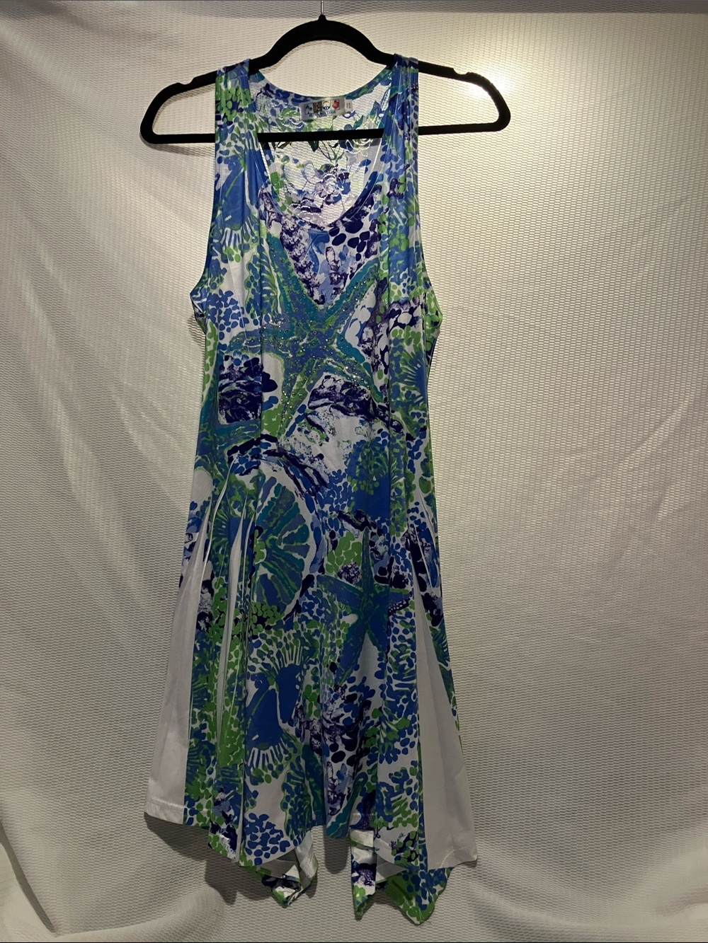 India Boutique Blue, Green and White Asymmetrical Tank Dress